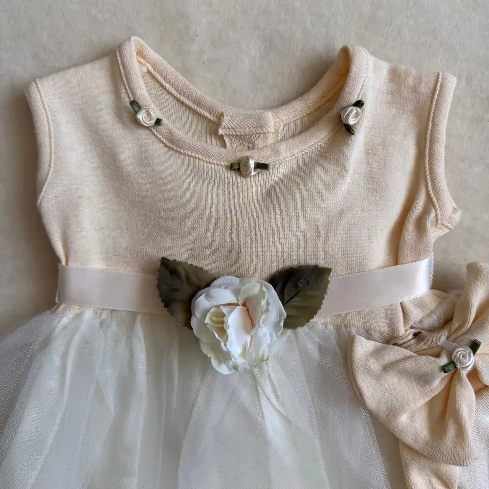 Vintage 90's 3-Piece Bloomers Set Girls 6M Flowers White Cream Orange Bows Hat